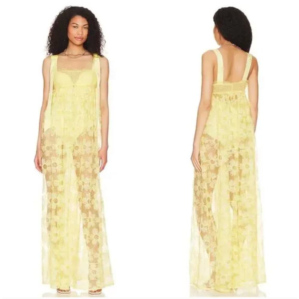 FOR LOVE AND LEMONS Emma Maxi Dress Yellow Floral‎ Lace Women's Size XS NWT